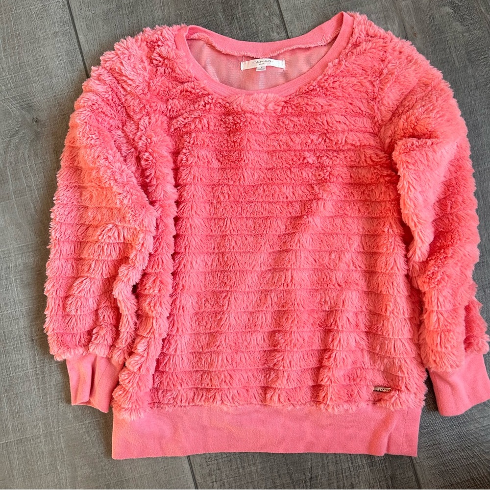 Tahari Girl Kids Layered Faux Fur Long Sleeve Pink Sweater. Size 7